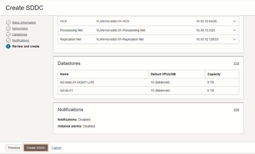 Review and create SDDC